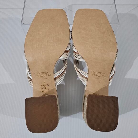Andre Assous Kelsie Sandal Womens 9 Cream Tan Leather Jute Twist Slide Mule - Picture 12 of 14